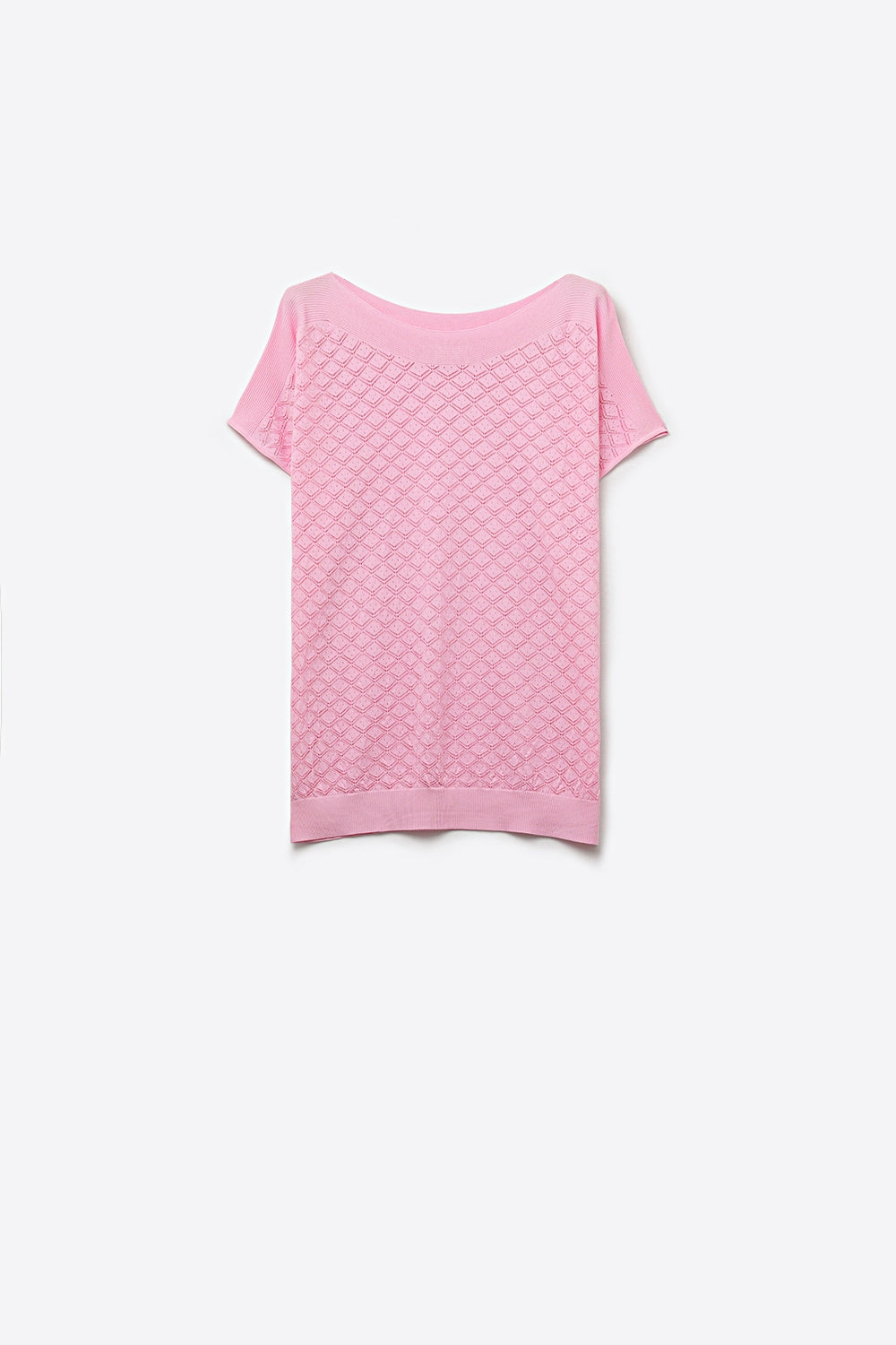 Pull à manches courtes en maille texturée motif rose