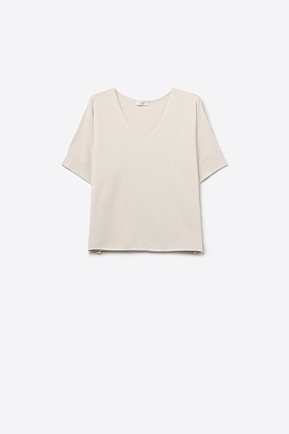 Pull à manches courtes décontracté à col en V en beige