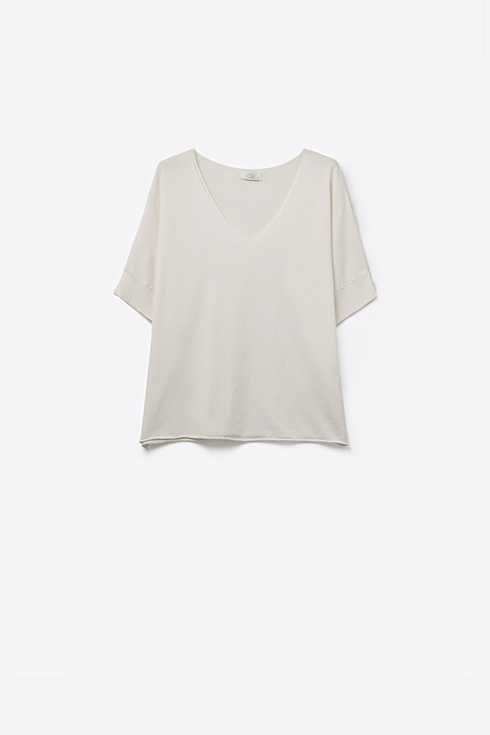 Pull blanc à manches courtes et col en V, coupe décontractée