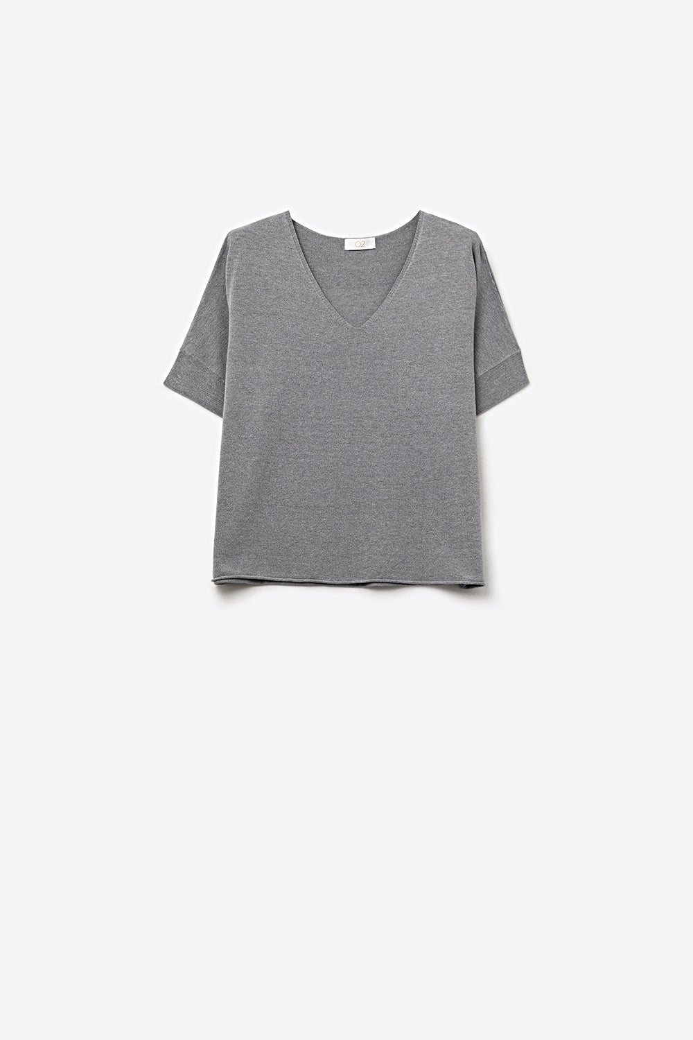 Pull en maille gris à manches courtes et col en V décontracté