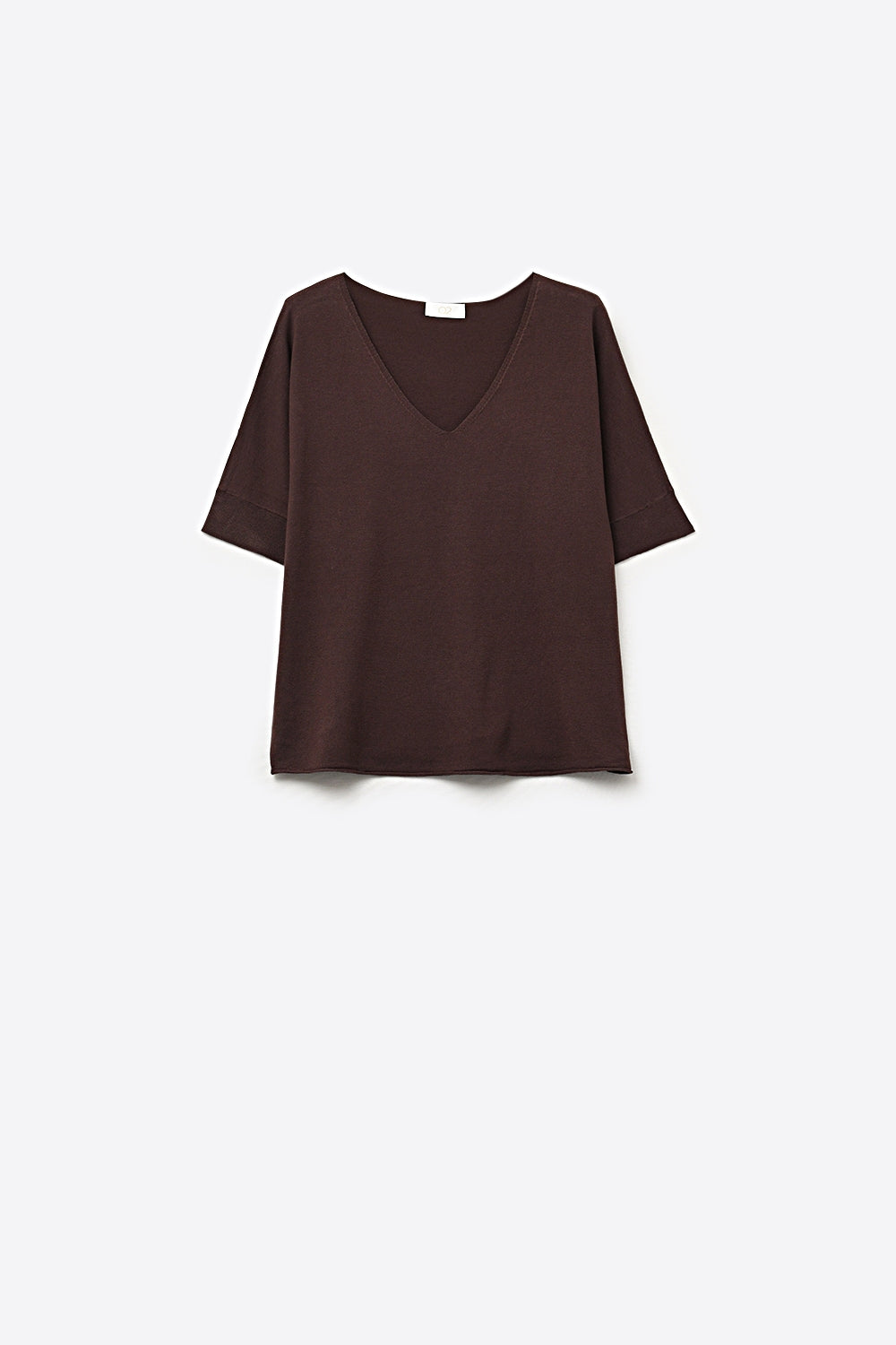 Top Marron en tricot décontracté à col en V et manches courtes