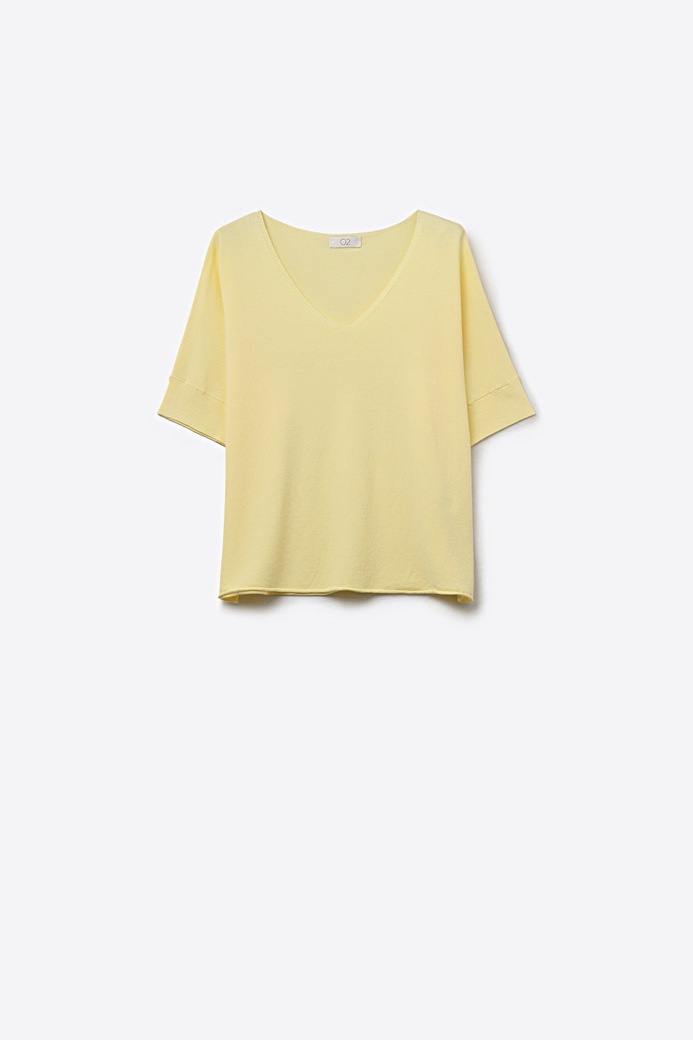 pull jaune beurre à col en V coupe décontractée manches courtes