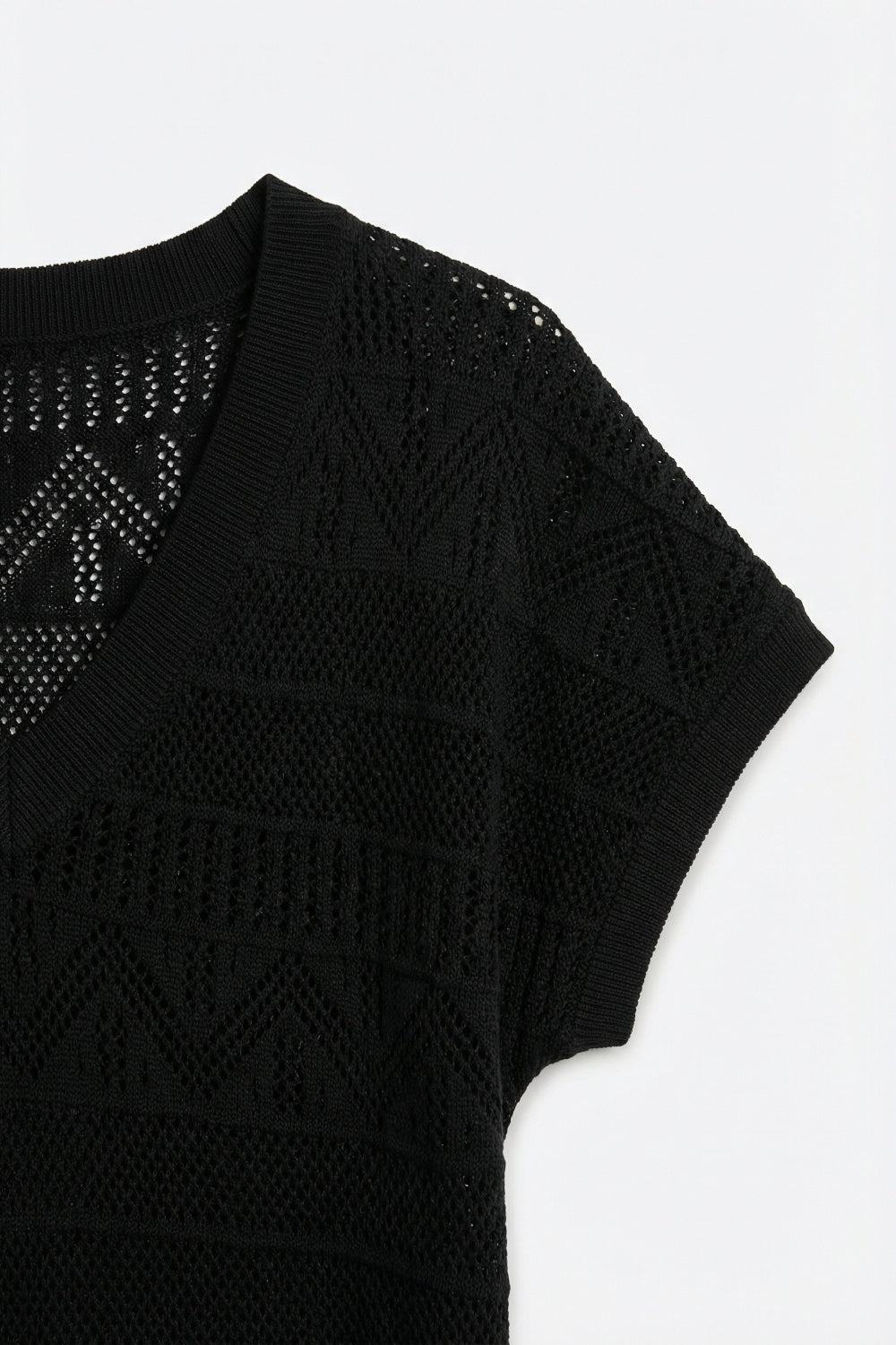 Top en tricot à col en V et à manches courtes