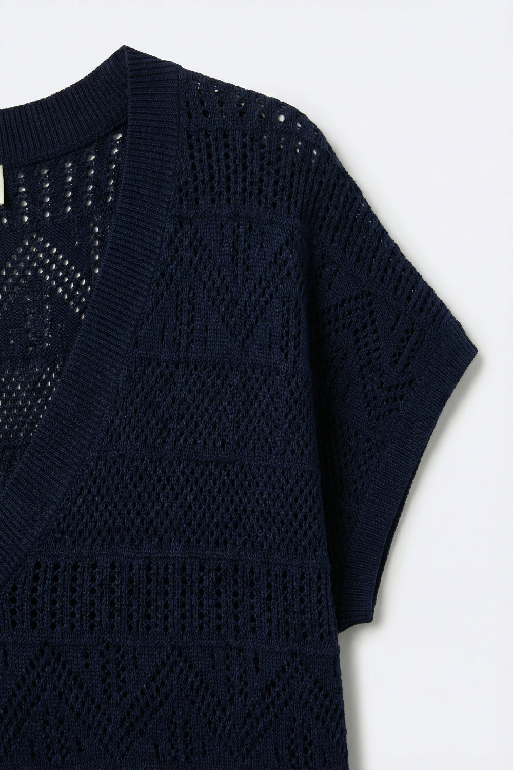 Top en tricot à col en V et texture légère bleu marine
