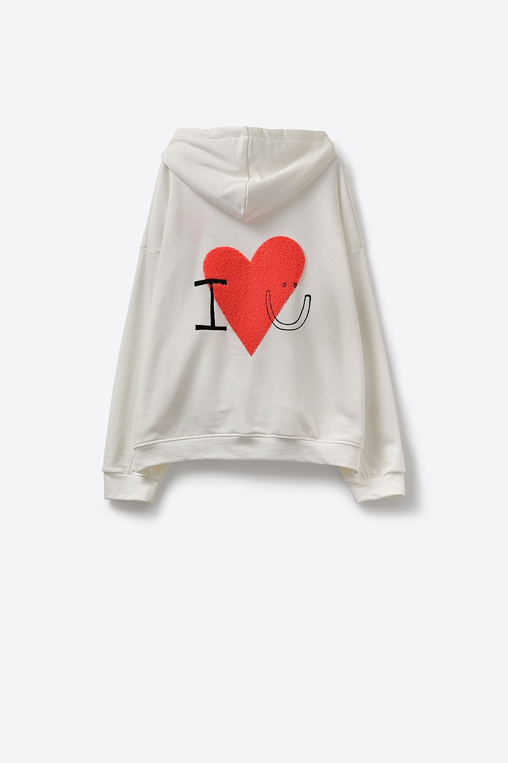 Chandail à capuchon super doux de couleur crème avec graphique en forme de cœur bouclé