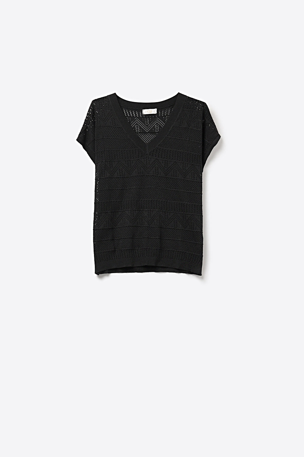 Top en tricot à col en V et à manches courtes