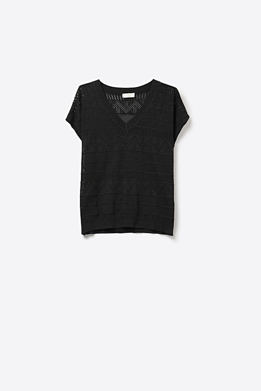 Top en tricot à col en V et à manches courtes