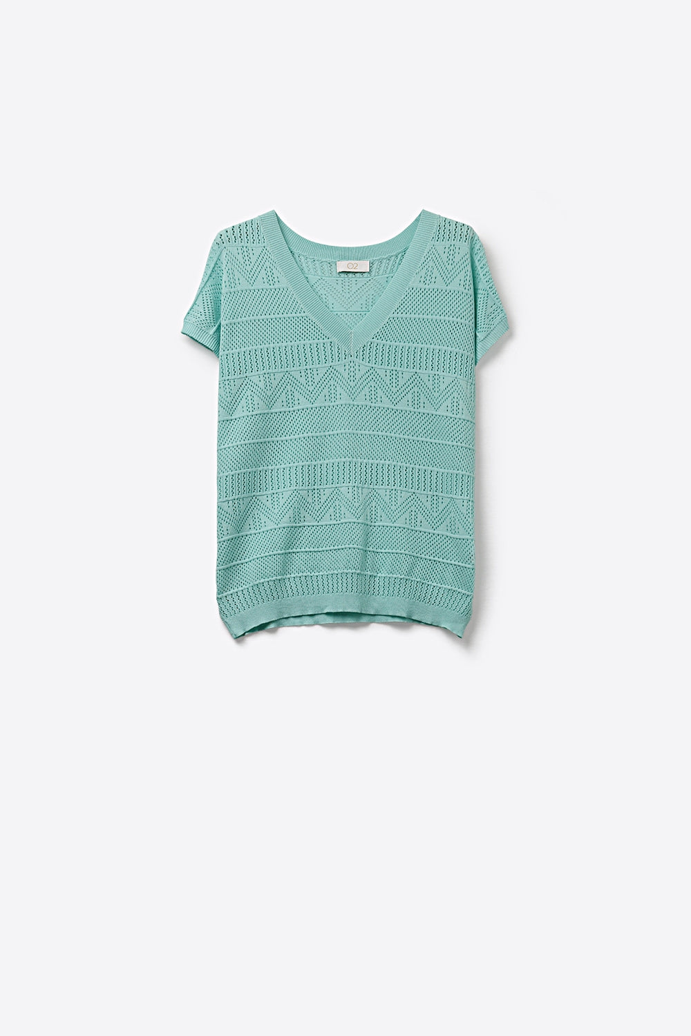 Pull en maille bleu clair à col en V et manches courtes