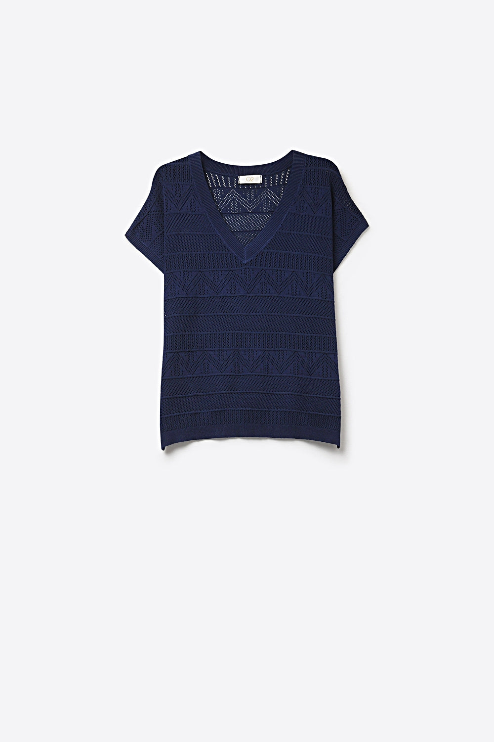 Top en tricot à col en V et texture légère bleu marine