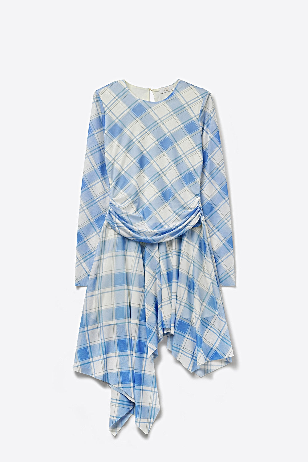 Robe asymétrique à manches longues en tissu en maille bleu