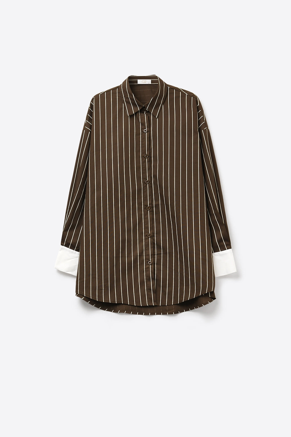 Brown Striped Long Sleeve Button-Up Shirt Dress