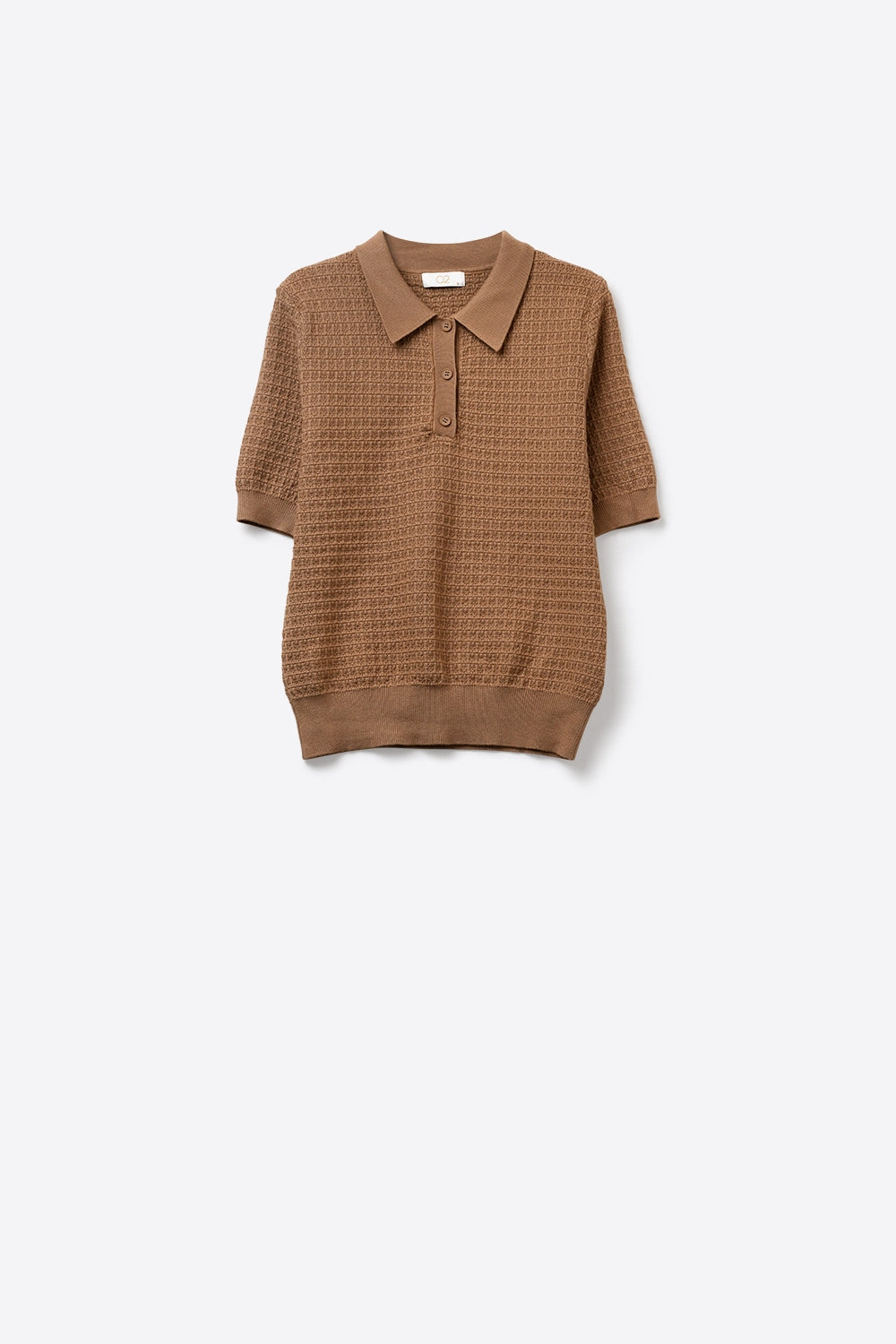Polo en tricot texturé à manches courtes en camel