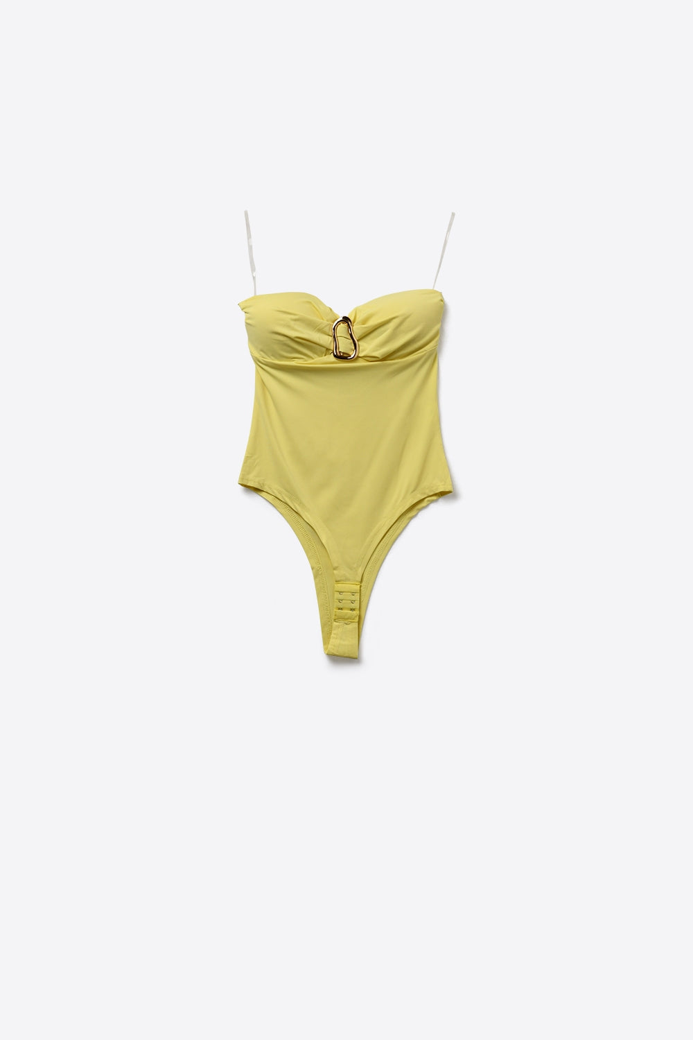 Body jaune sans bretelles avec boucles