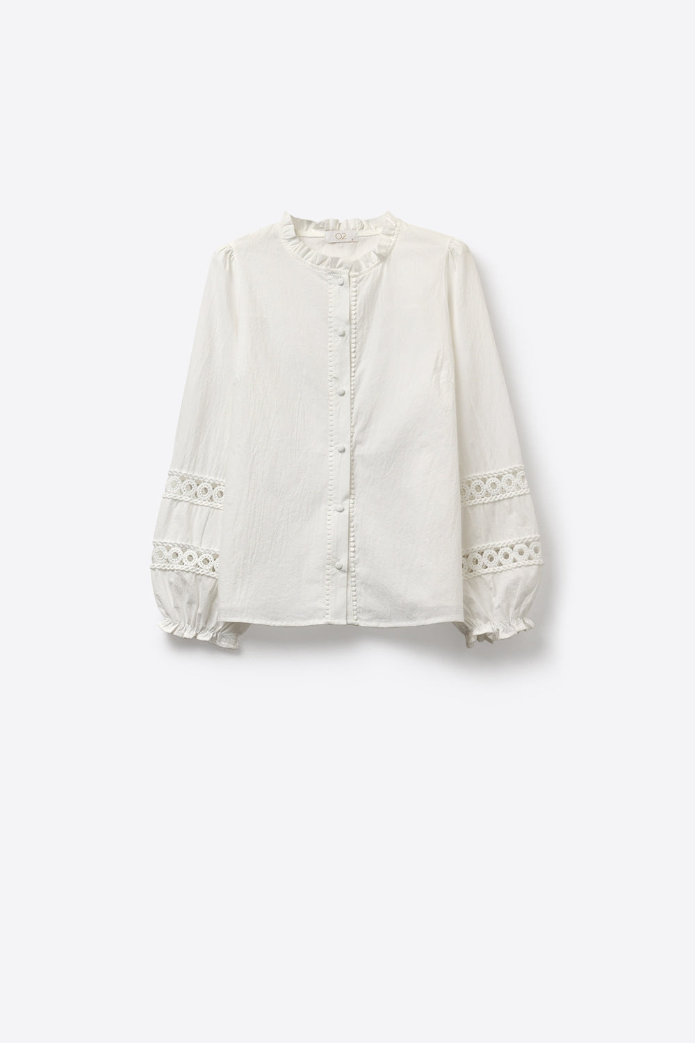 Blouse à boutonnière avec détail en dentelle crochetée en blanc
