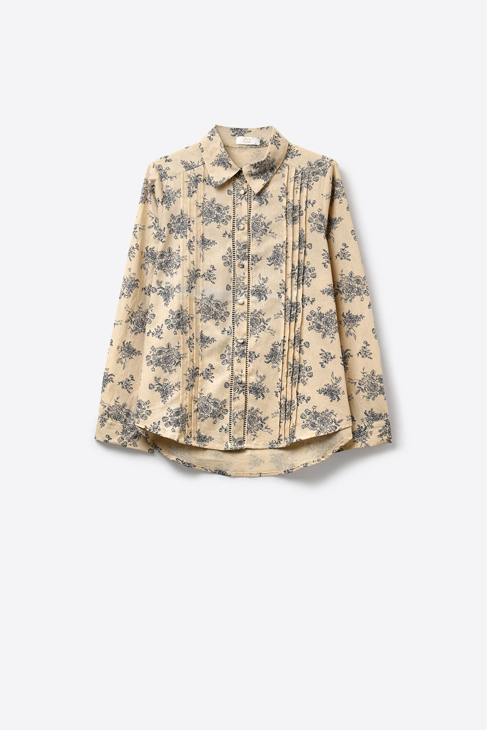 Chemise beige à imprimé floral avec détail en crochet