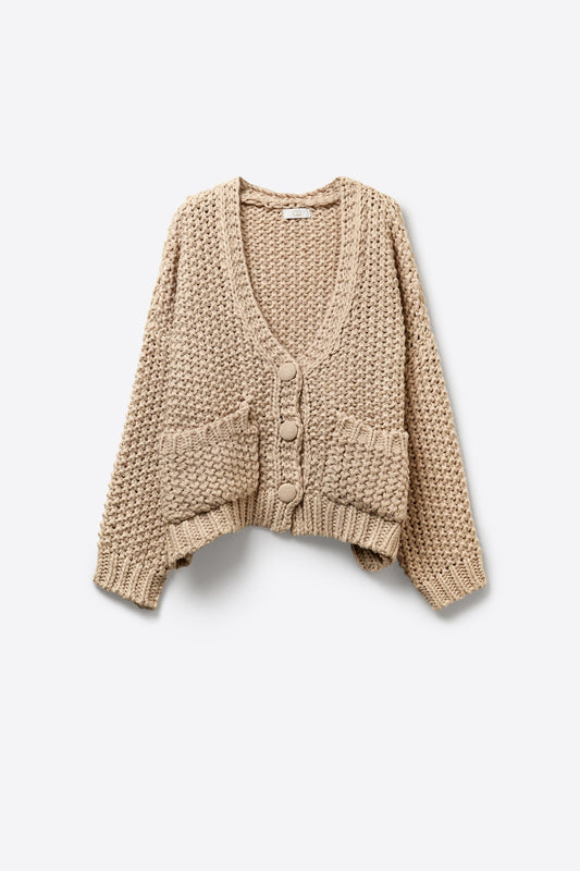 Veste oversize en maille épaisse avec poches en beige foncé