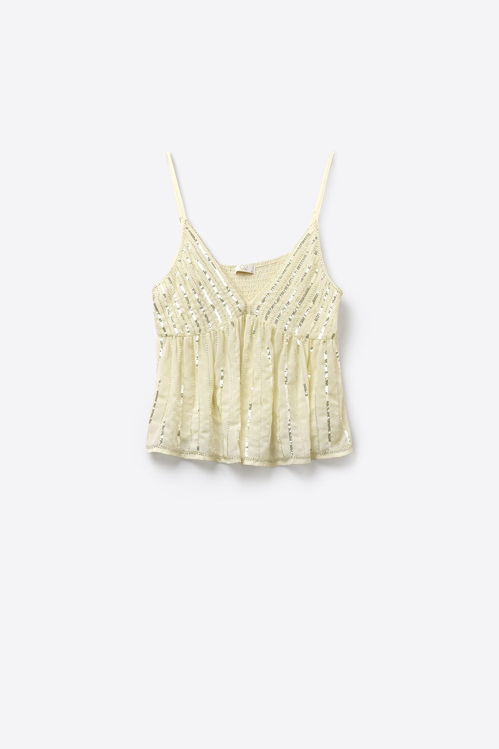 Camisole à Col en V avec Sequins Ornés Blanc Cassé