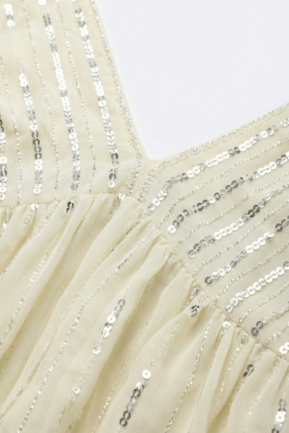 Camisole à Col en V avec Sequins Ornés Blanc Cassé