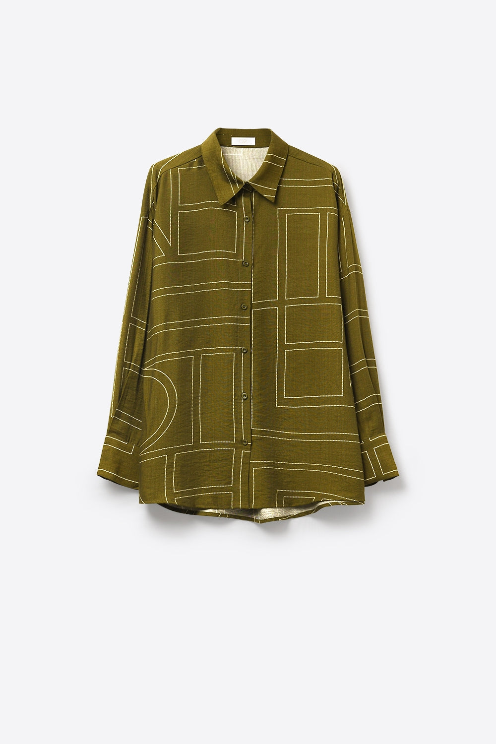 Chemise en tissu fluide fin olive avec imprimé graphique