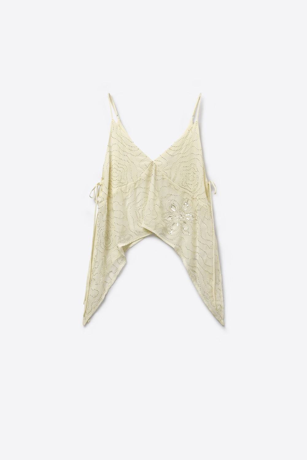 Top asymétrique en chiffon crème avec embellissement perlé