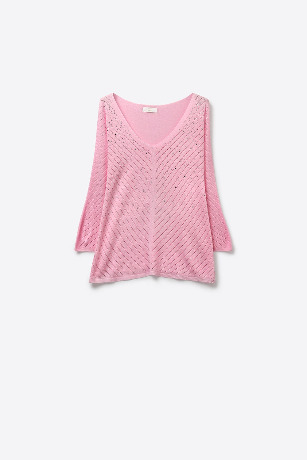 Pull en tricot léger rose à col en V avec détails en perles
