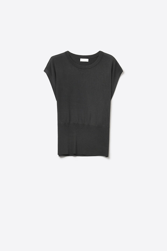 Pull léger en tricot avec large bande côtelée à la taille en noir