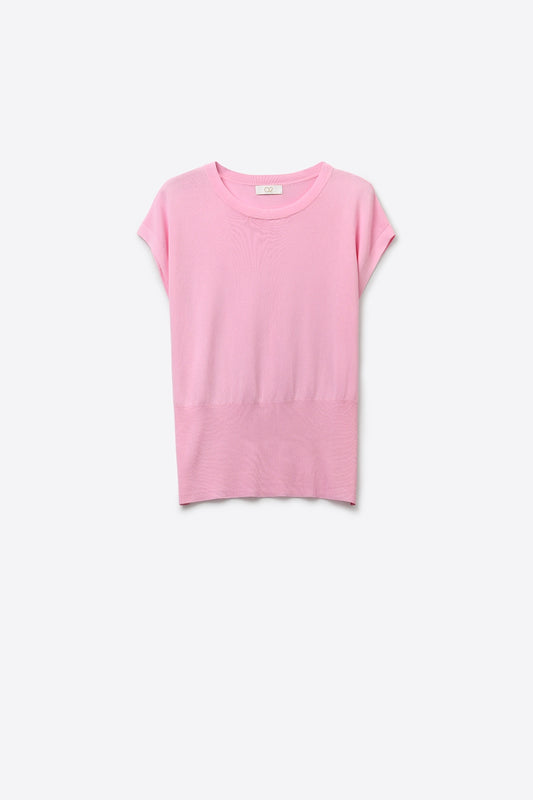 Pull en tricot léger avec large ceinture côtelée en rose