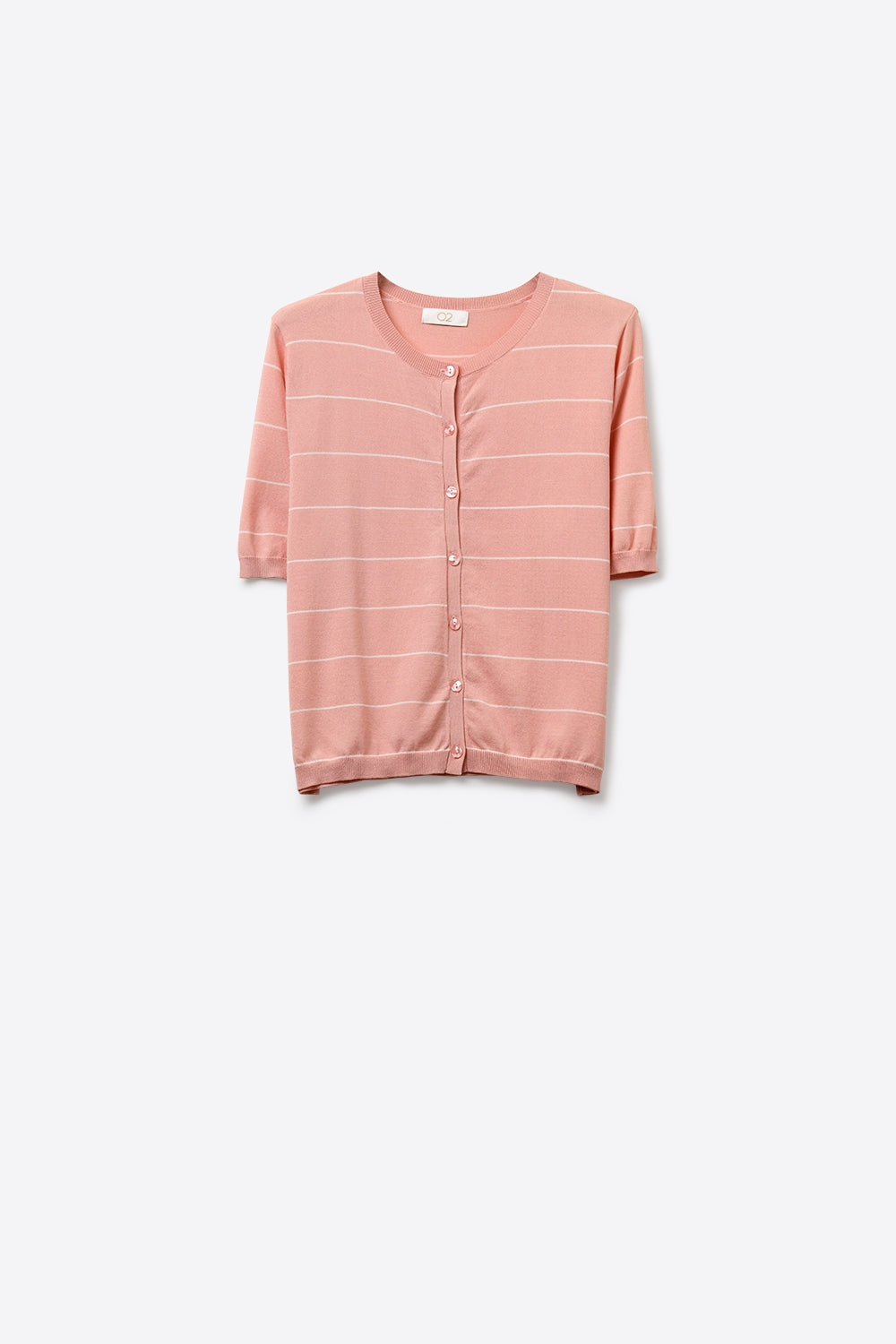 Cardigan boutonné à manches courtes en tricot rayé rose