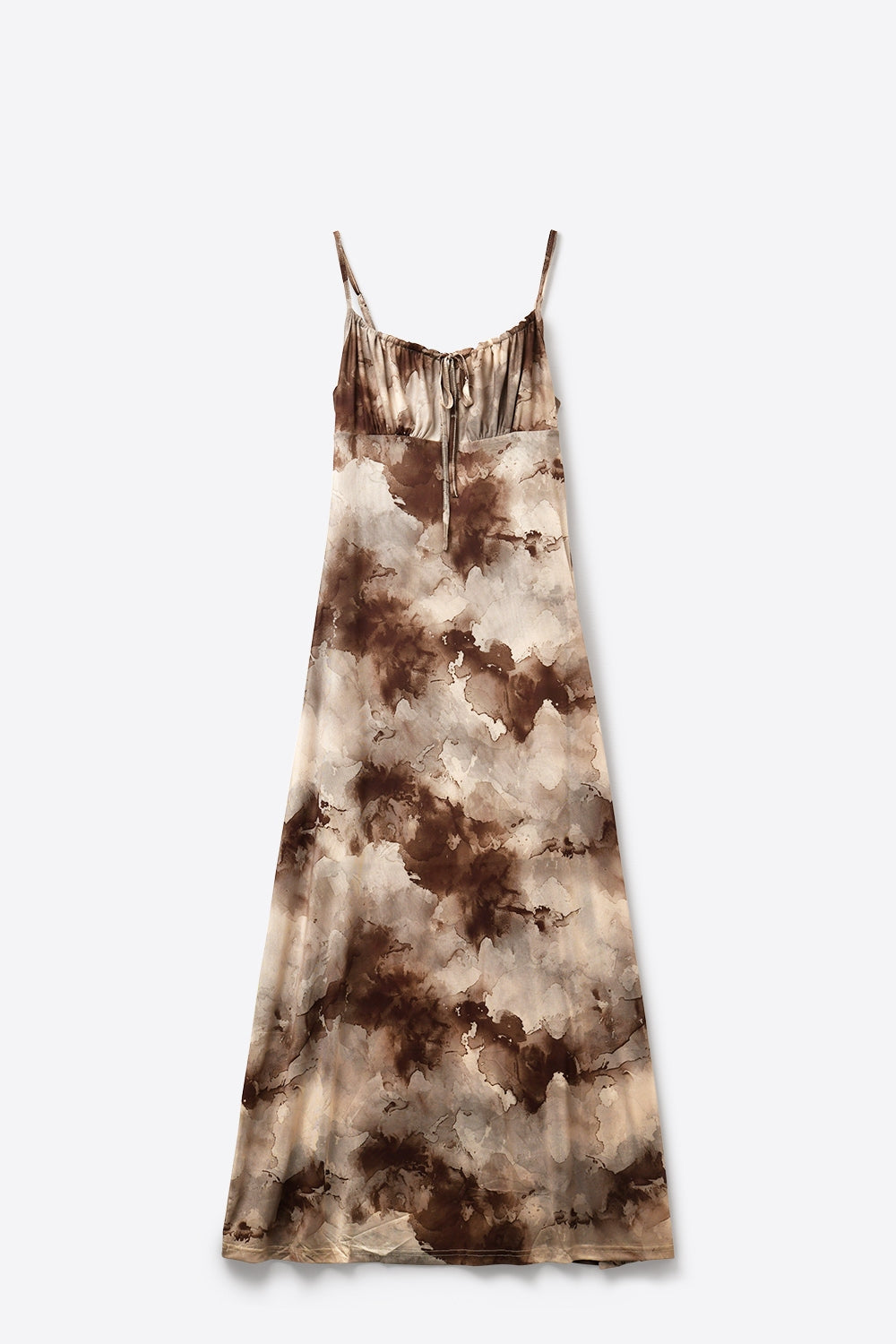 Robe maxi à bretelles réglables en tie-dye marron