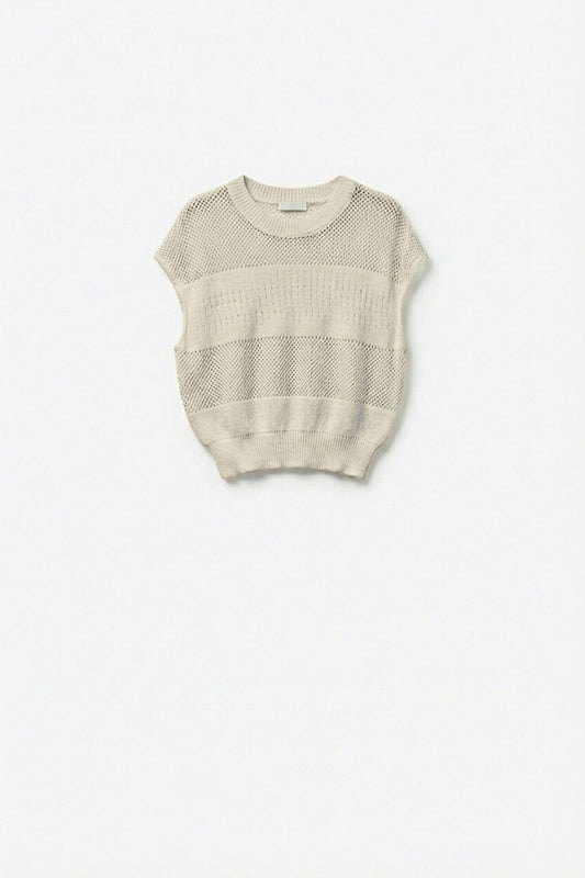 Débardeur Beige en Crochet avec Maille Ouverte