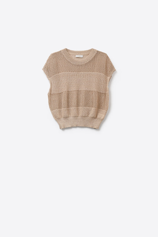Pull à manches courtes en crochet beige