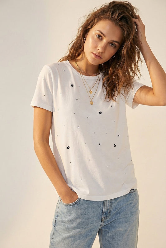T-Shirt en coton blanc orné de strass