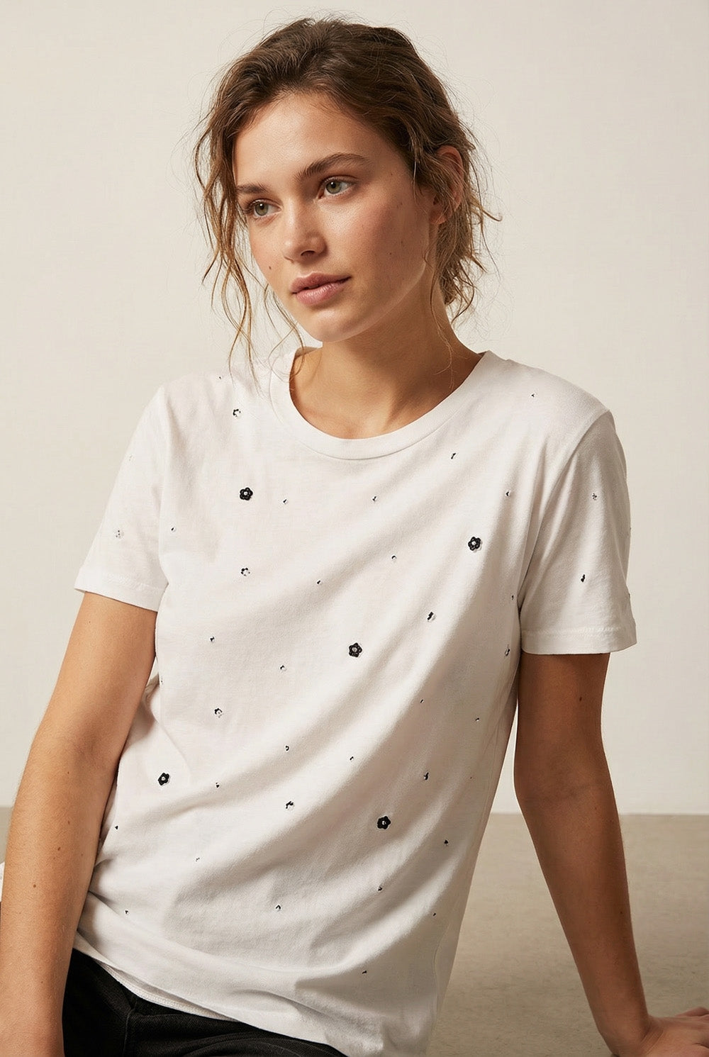 T-Shirt en coton blanc orné de strass