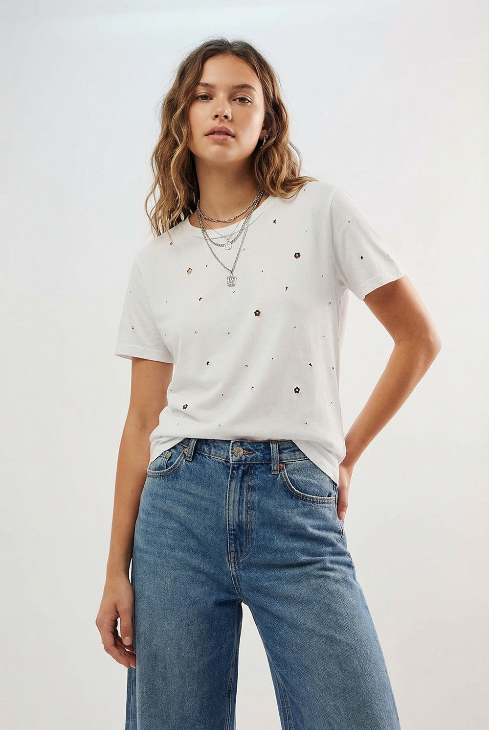 T-Shirt en coton blanc orné de strass