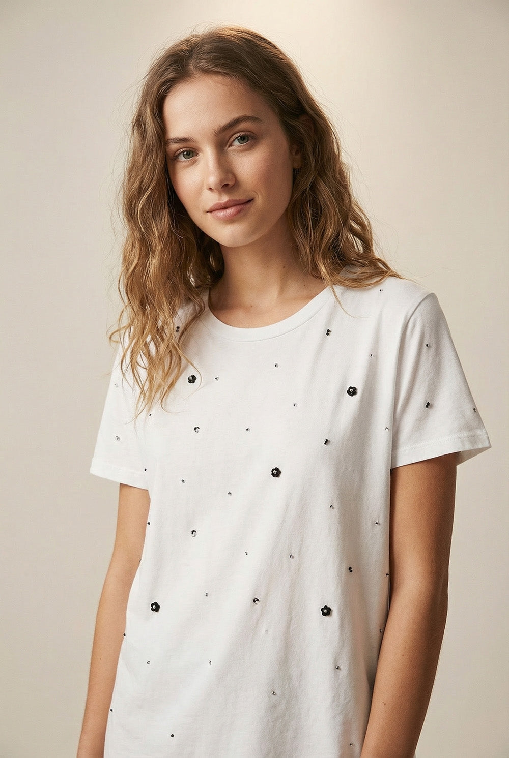 T-Shirt en coton blanc orné de strass