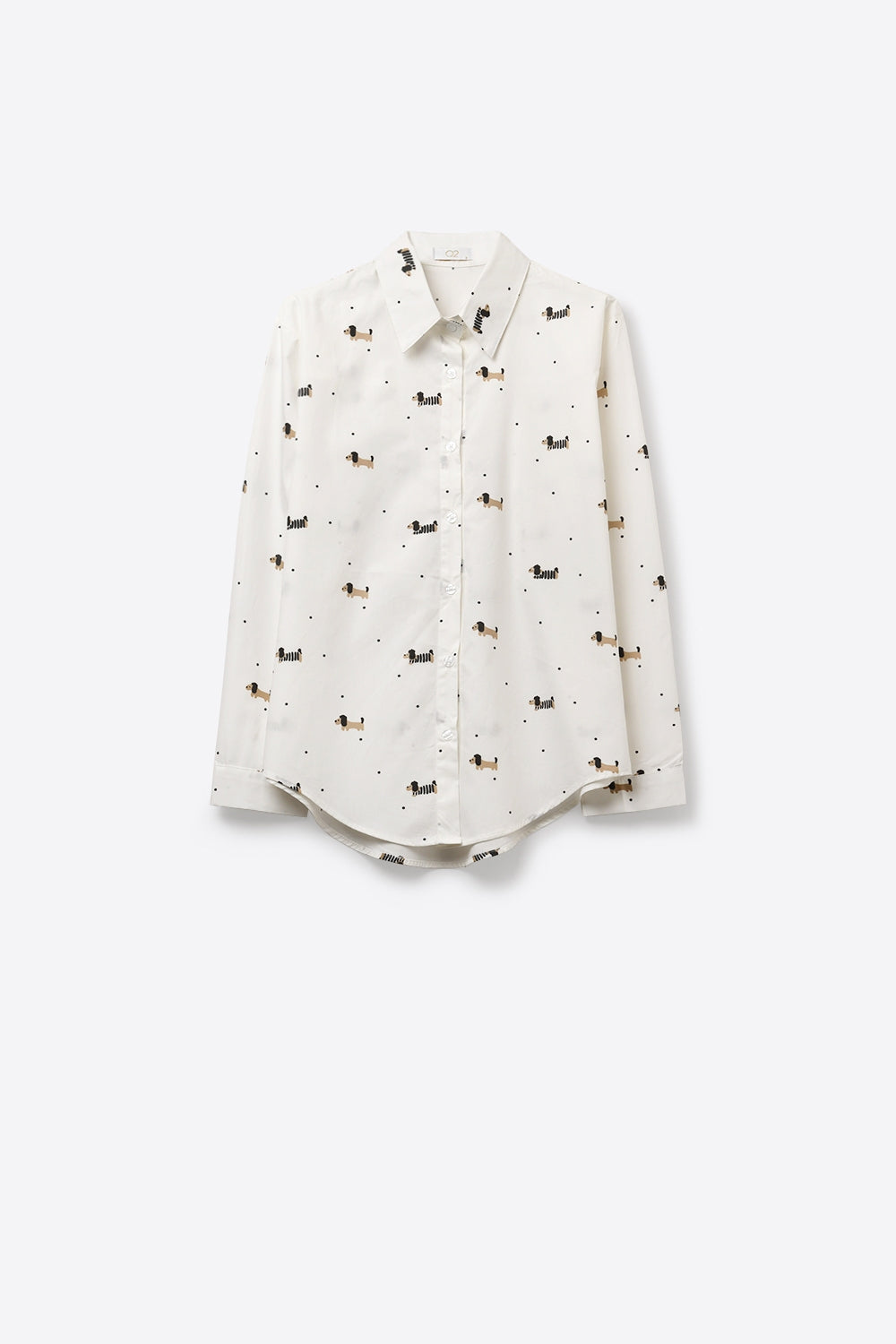 Chemise boutonnée blanche à imprimé chien joueur