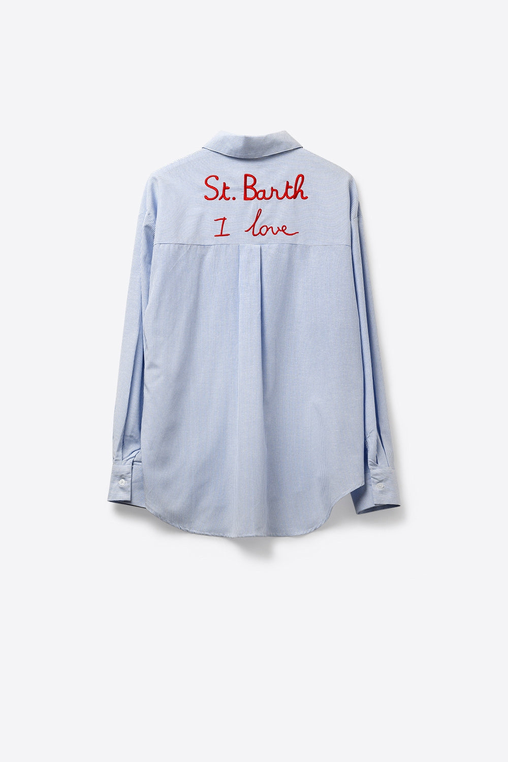 Chemise rayée bleu clair à boutons avec détail brodé St Barth
