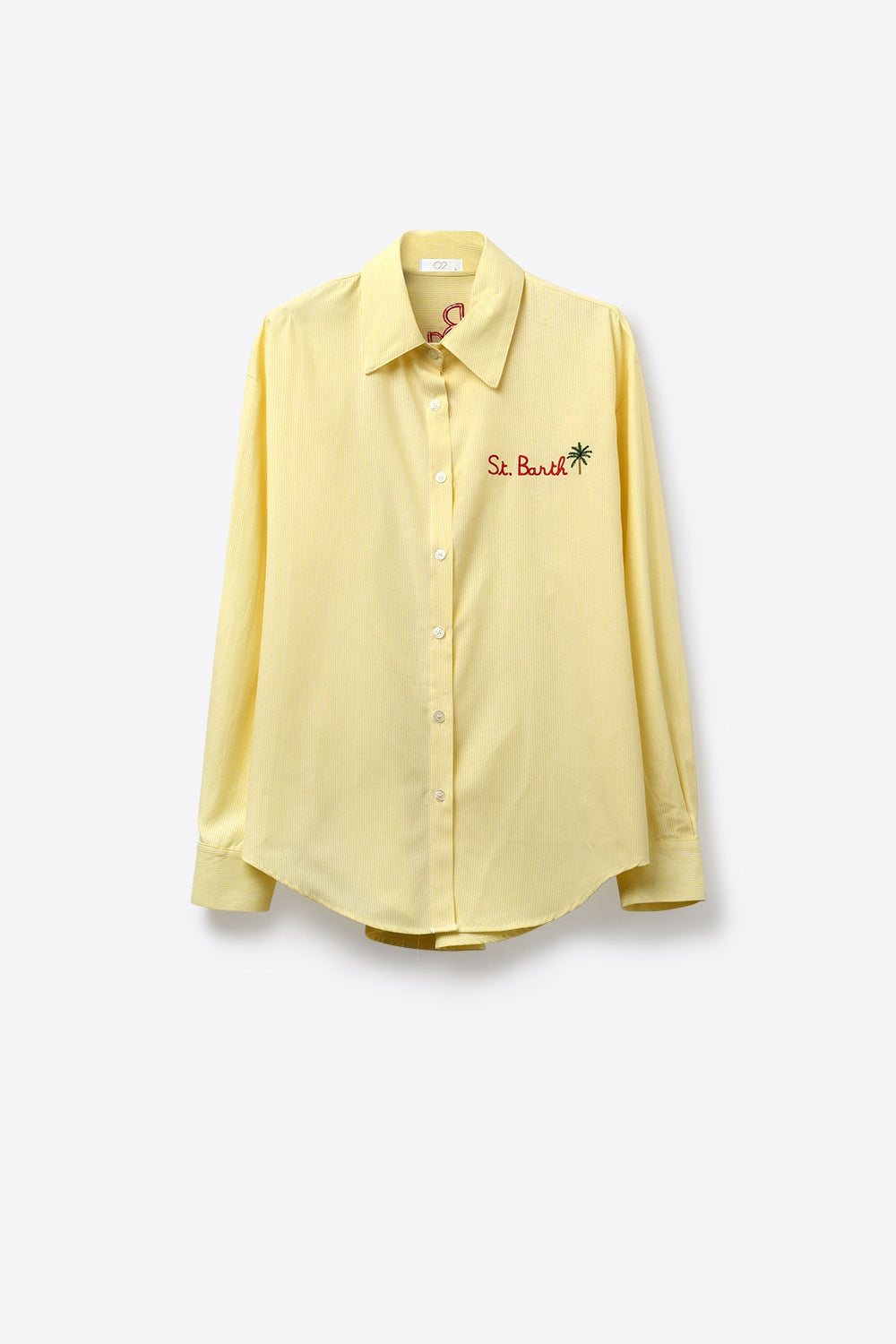 Chemise jaune à rayures avec détails brodés St Barth