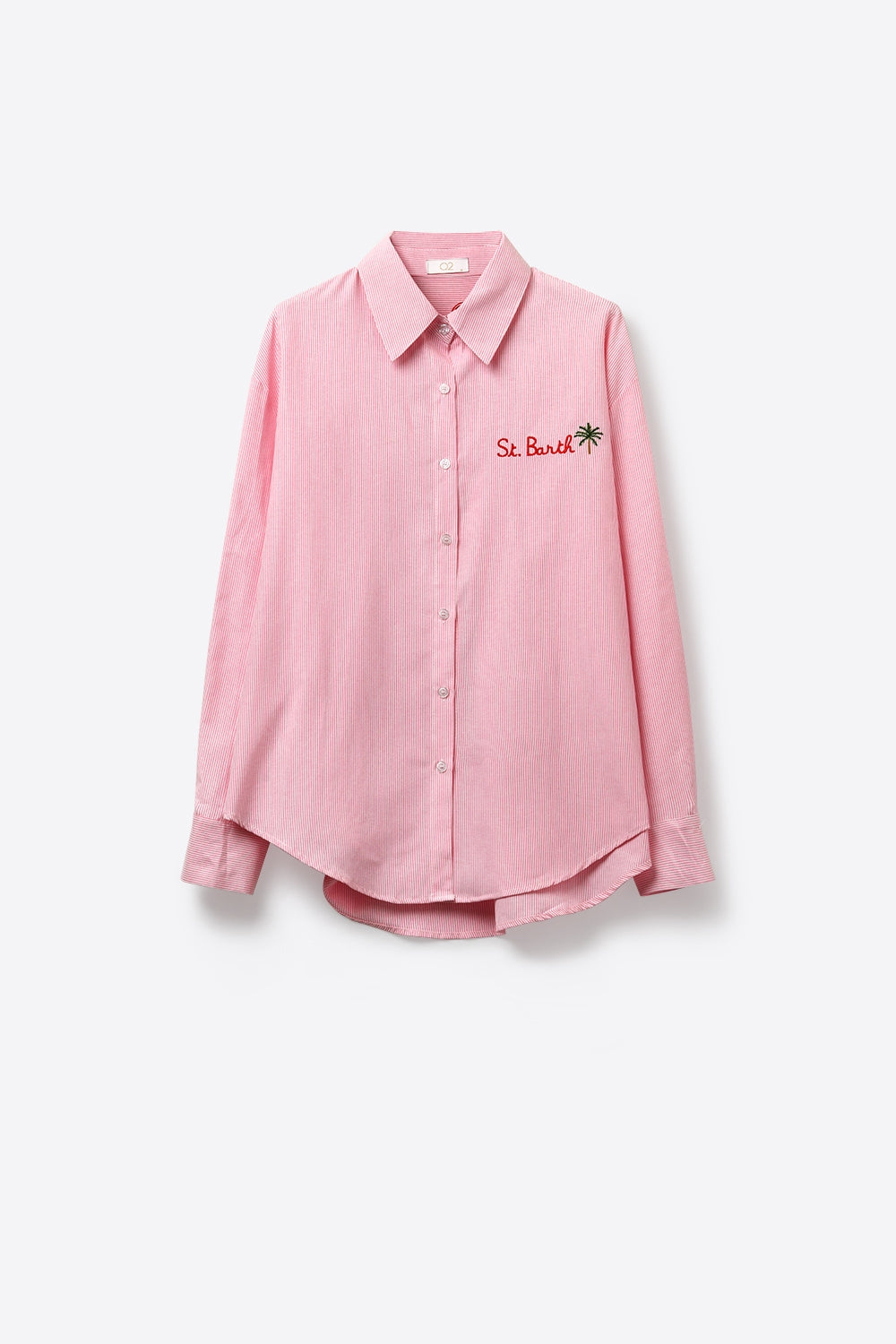 Chemise rose à rayures avec détails brodés St Barth