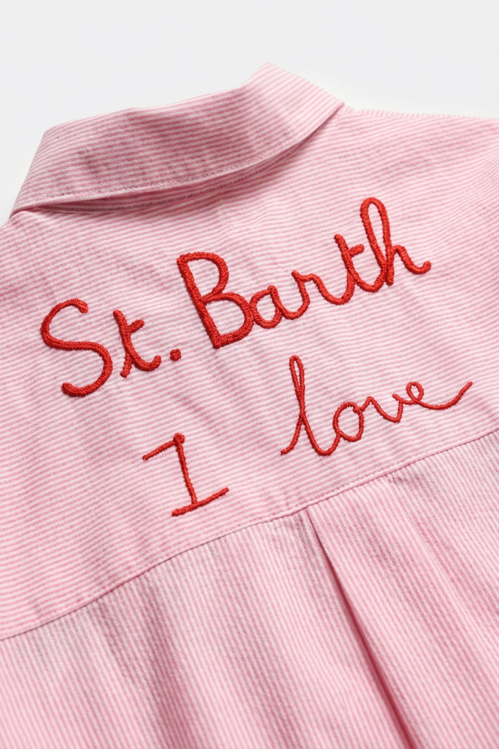 Chemise rose à rayures avec détails brodés St Barth
