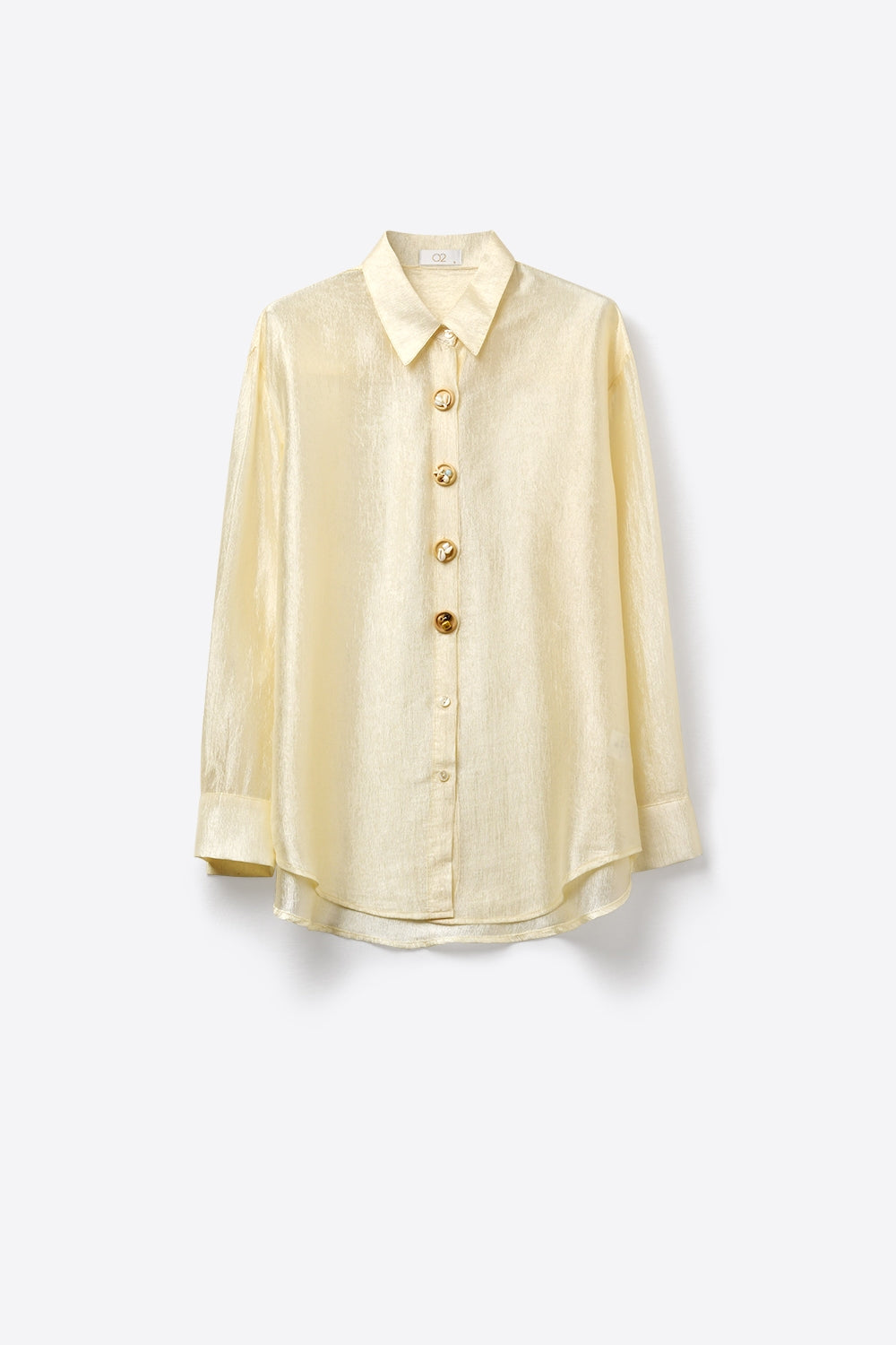 chemisier beige tissu lumineux avec boutons rétro