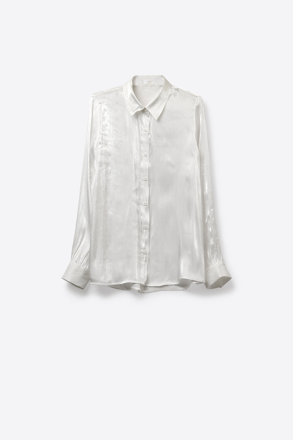 Chemise en satin blanc brillant à boutons
