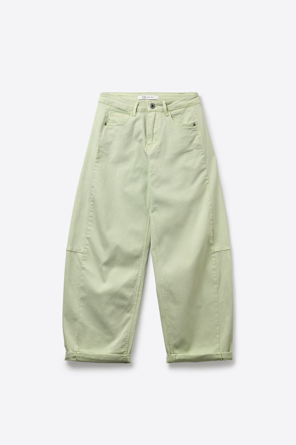 Pantalon Décontracté en Coton Vert Clair à Jambe Large Style Baril