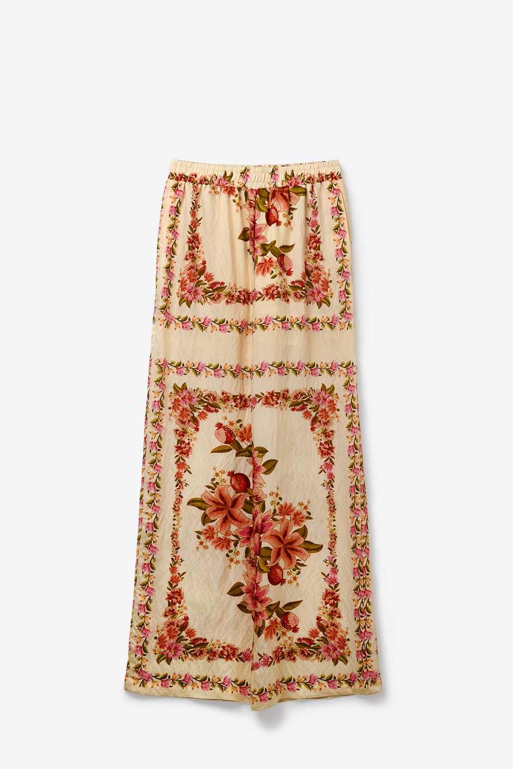 Pantalon large imprimé floral en beige