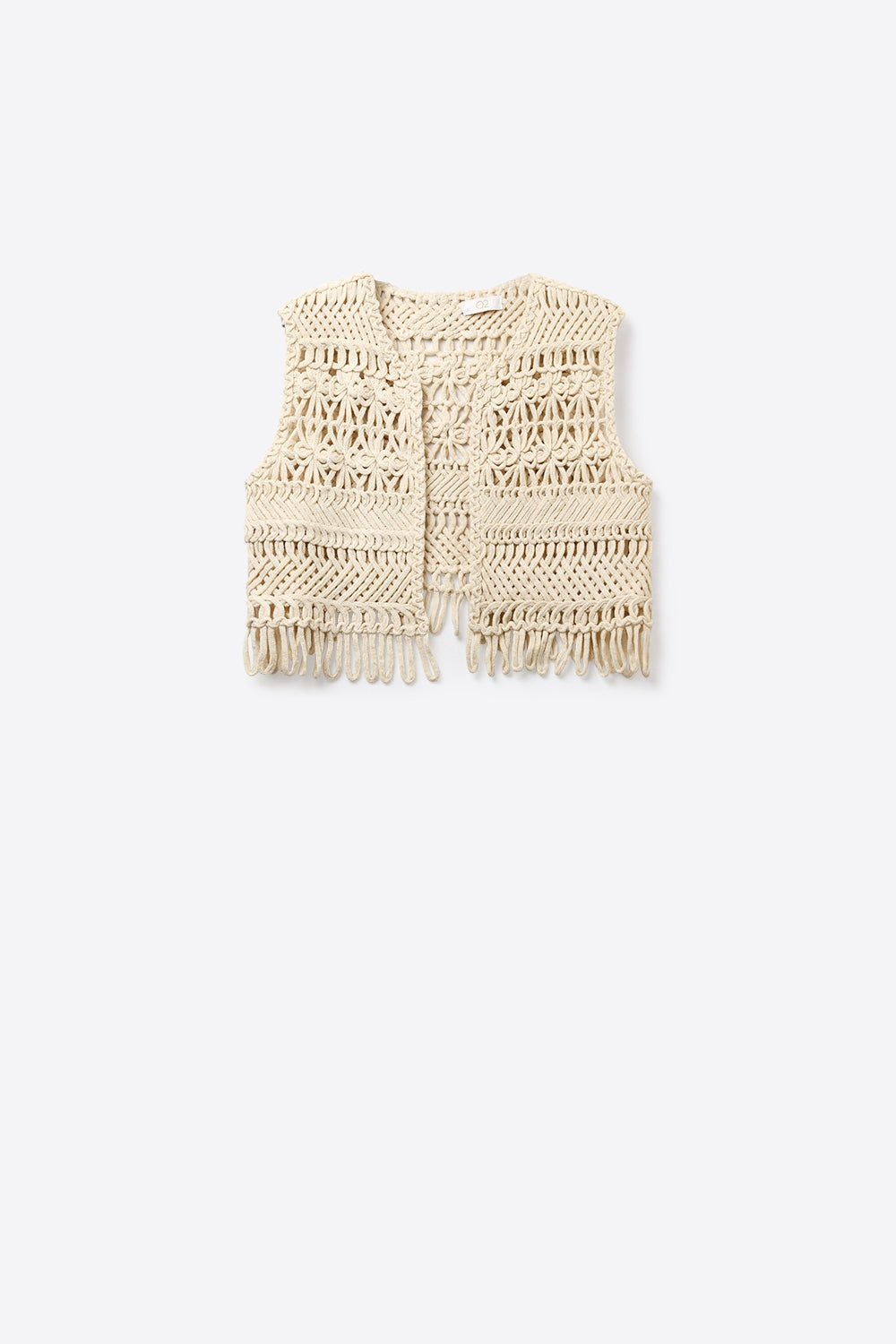 Gilet court en tricot ouvert à franges