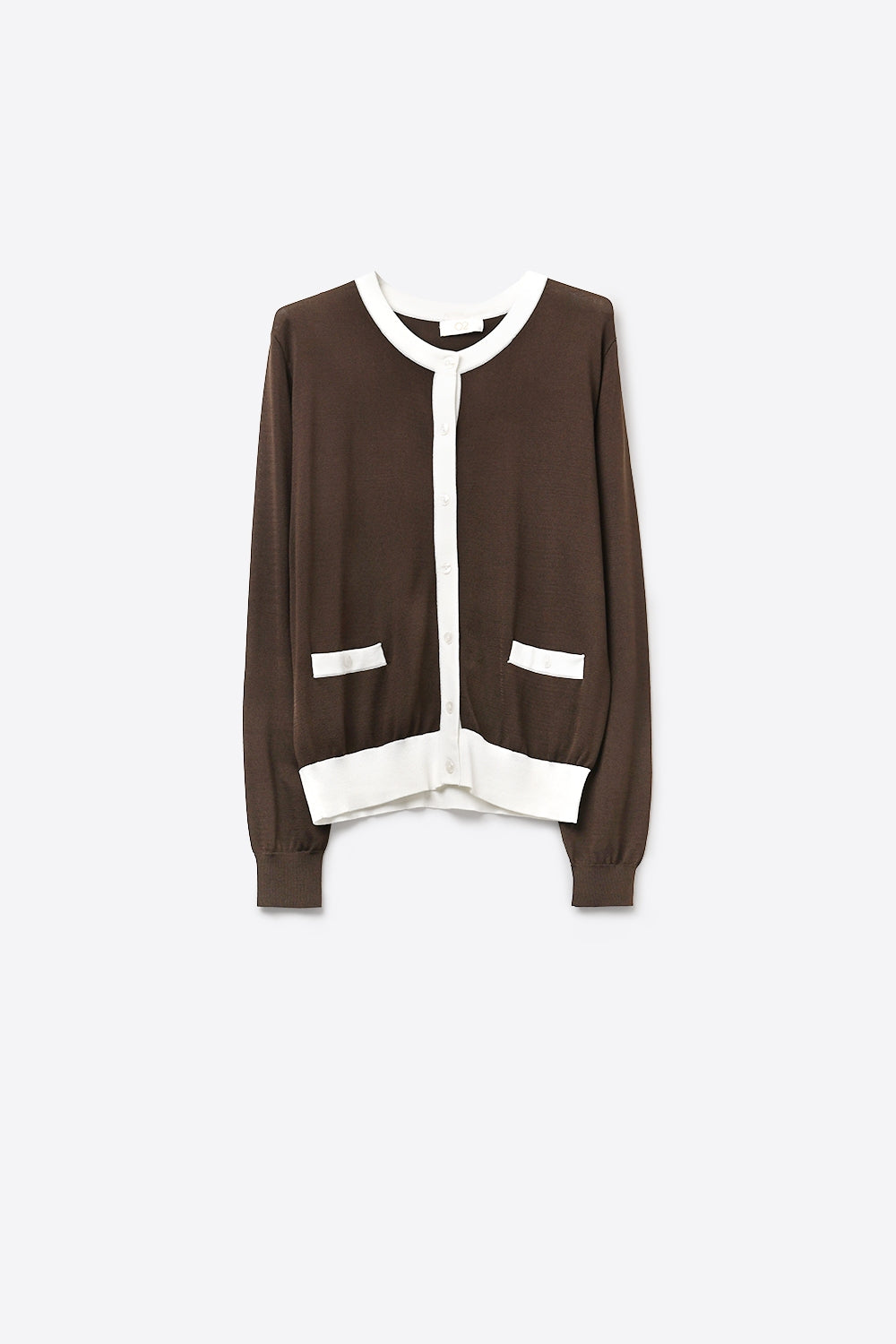 Cardigan à manches longues boutonnées à bordures contrastées marron