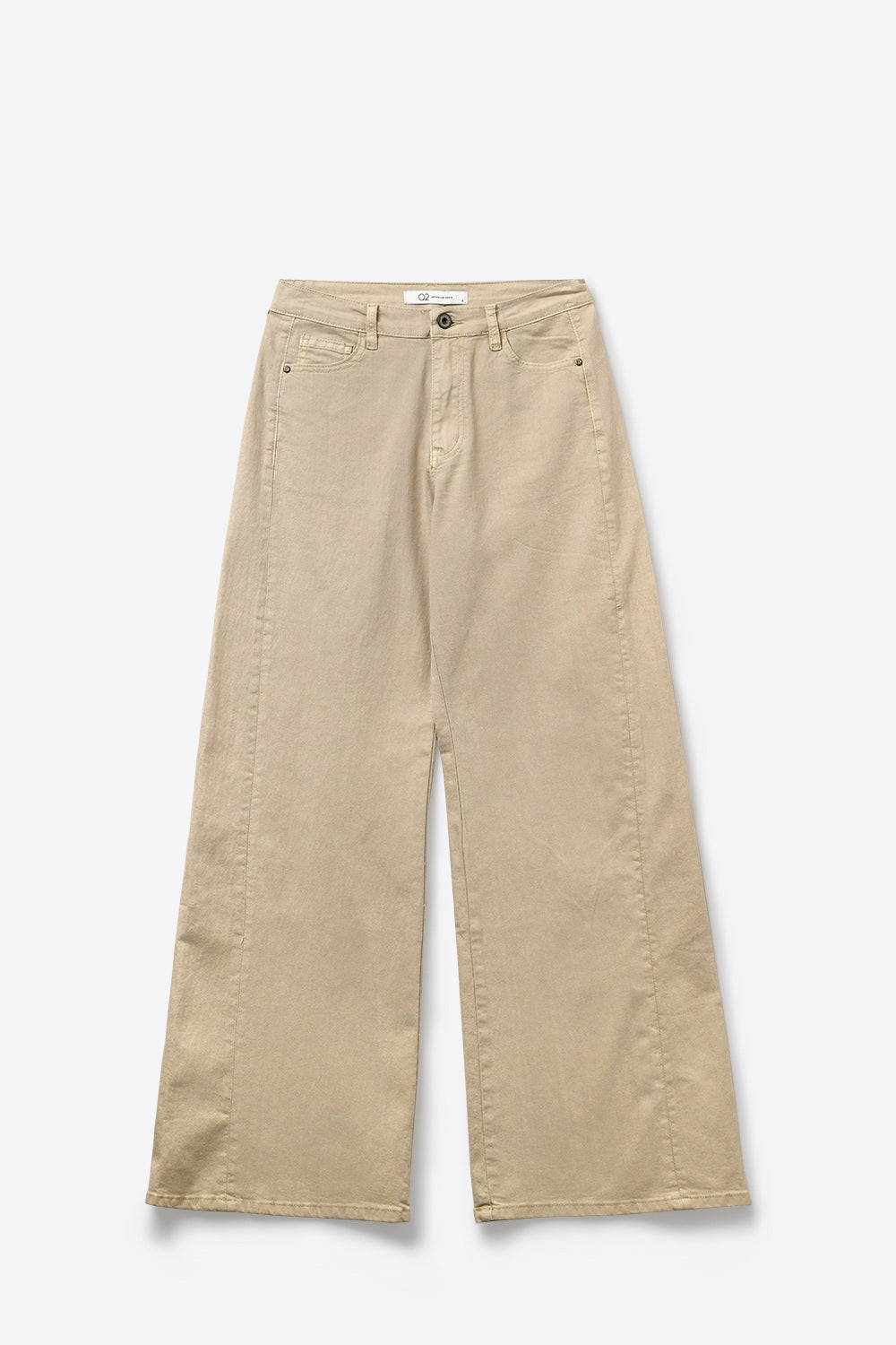 Pantalon large décontracté beige en coton avec 5 poches