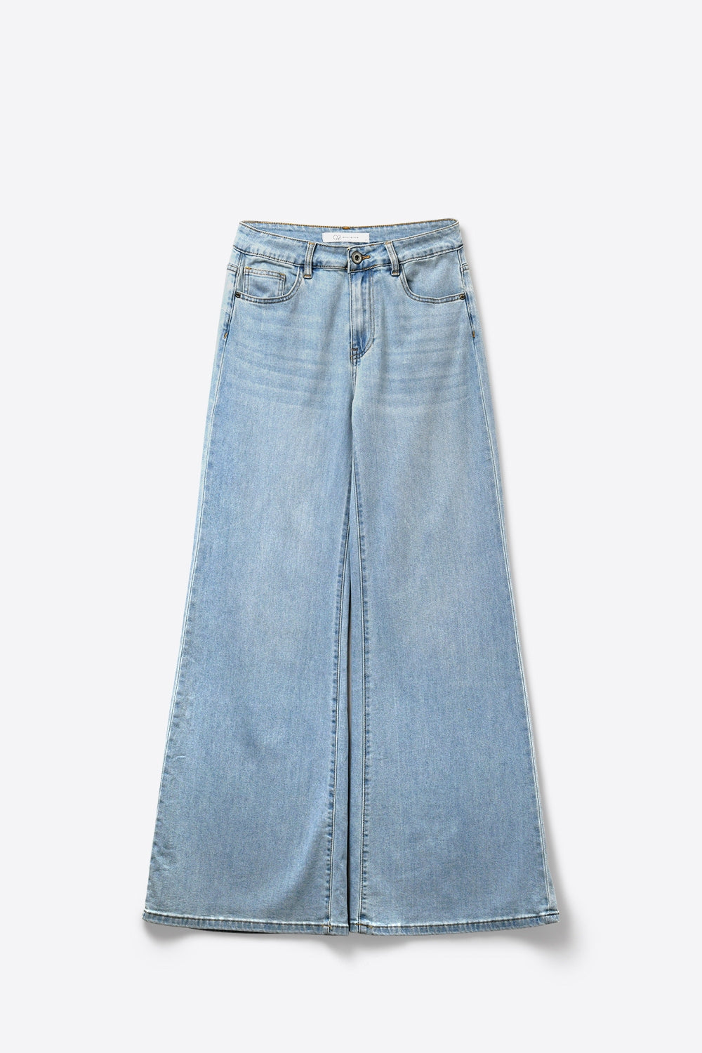 Denim à jambes larges et taille haute en délavé bleu clair