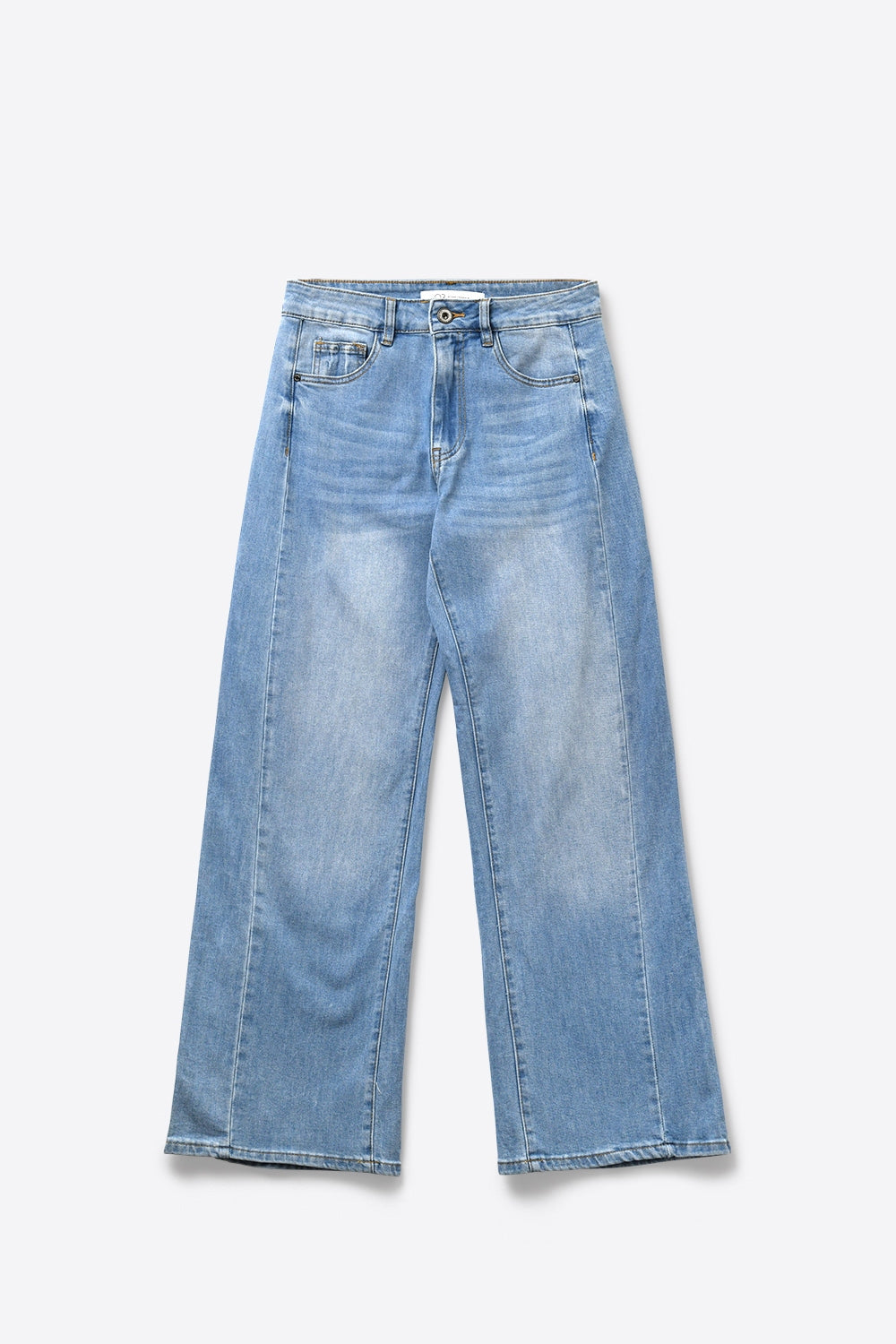 Jean en denim à taille haute et à jambe large bleu clair