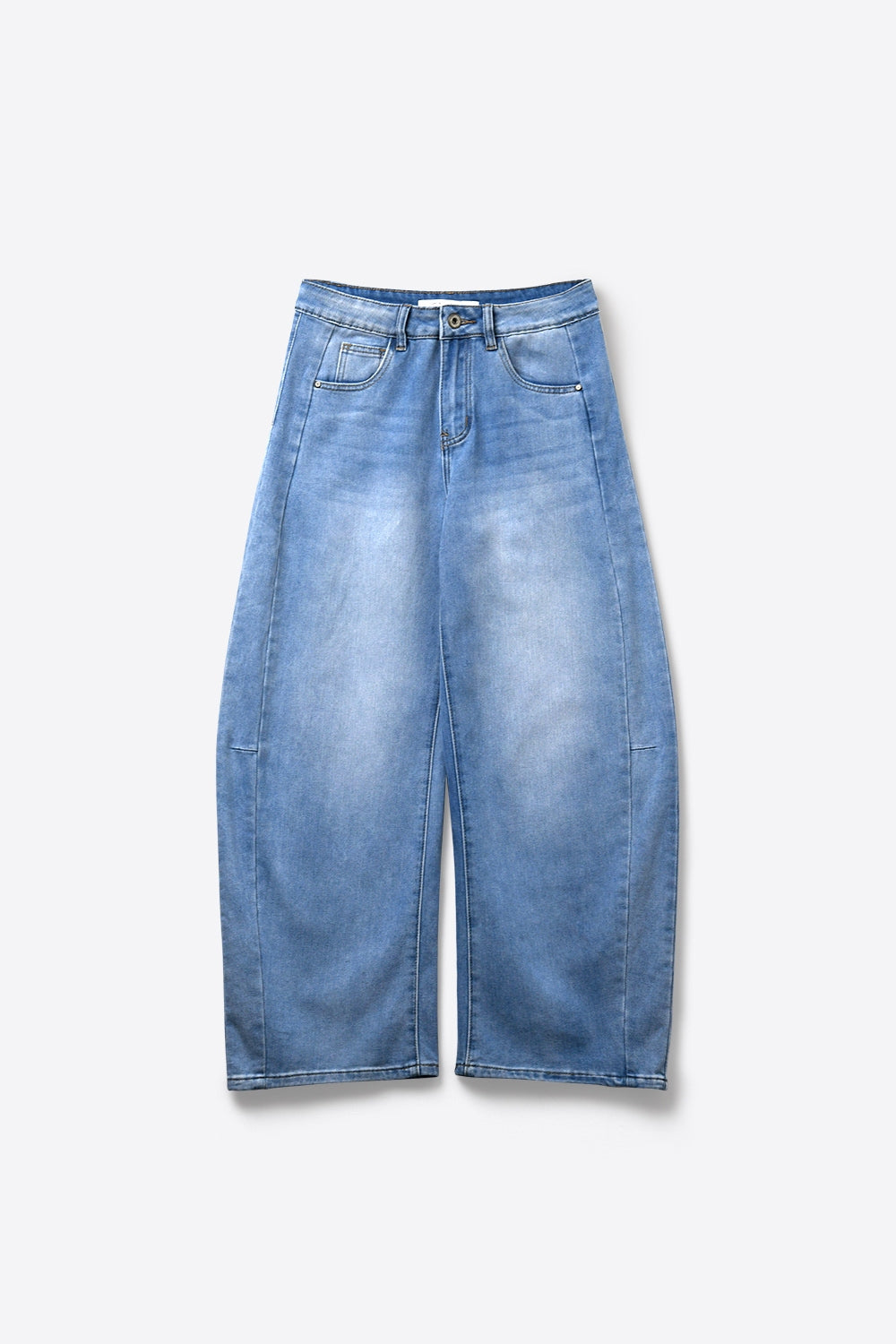 Jeans en denim bleu clair à jambes larges et coupe décontractée avec couture latérale